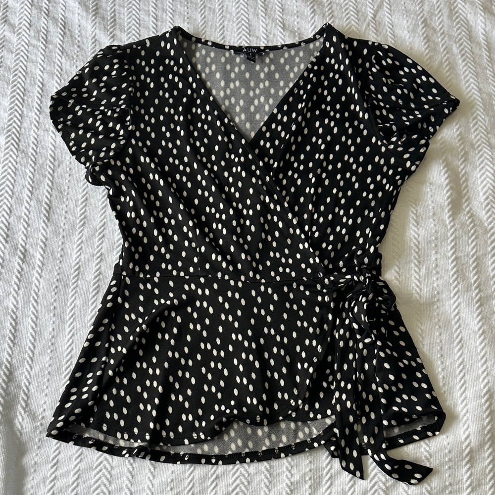 Alfani Black and White Dot Wrap Blouse